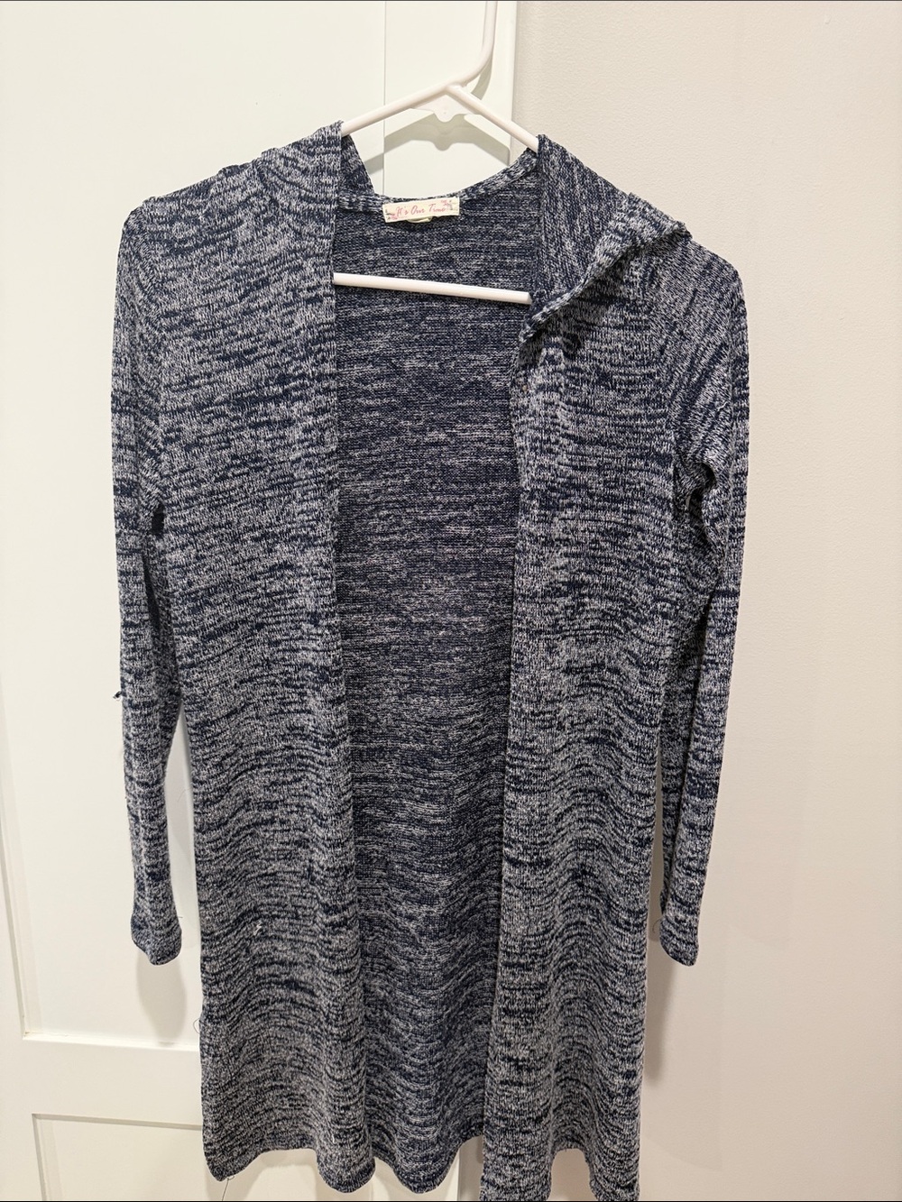 It's Our Time Navy Marled Open-Front Hooded Cardigan